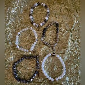 Ermish Grey, White & Silver Bracelets